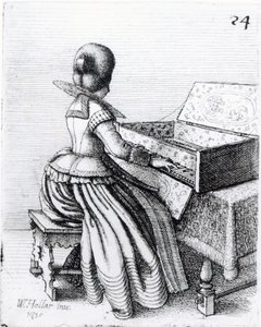 Mulher tocando em um teclado, 1635 de Wenceslaus Hollar