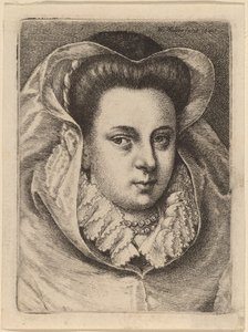 Mulher com véu branco e chapéu preto (Mary Stuart?) de Wenceslaus Hollar