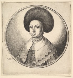 Mulher com grande chapéu circular de pele e brincos, 1645. de Wenceslaus Hollar