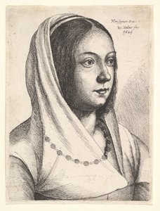 Jovem mulher com um lenço na cabeça, depois de Bonsignori, 1645. de Wenceslaus Hollar