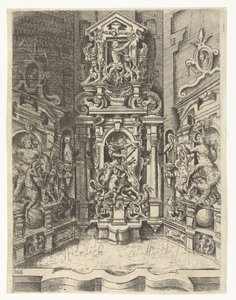 Grande fonte construída entre três paredes
Fontes, poços, lareira, capitéis, janelas e retábulos (título da série) de Wendel Dietterlin (I)