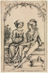 Os amantes (segundo o mestre do livro de casa), c. 1490 (gravura) de Wenzel or Wenceslaus von (after) Olmutz