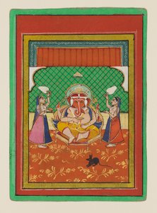 Ganesha sentado com assistentes, finais do século XIX-início do século XX (guache sobre papel) de West Indian School