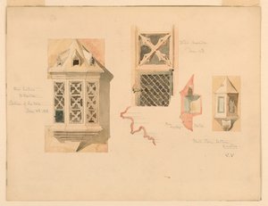 Desenho, representação de duas lanternas de pedra, do castelo de Amboise, França, 14-15 de junho de 1888 de Whitney Warren Jr.