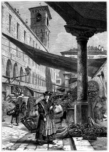 Mercado de frutas de Rialto, Veneza, Itália, século XIX.