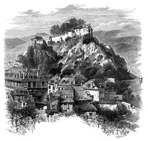 O castelo de Lourdes, França, século XIX.