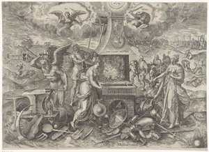 O poder da paz, 1577 Die Cracht des Peys (título no objeto) Alegorias do período renovado de paz na Holanda (título da série) de Wierix