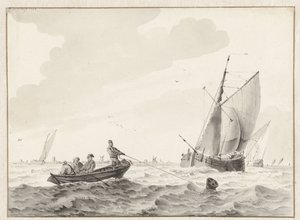 Água rolante com um barco a remo em uma bóia de Wigerus Vitringa