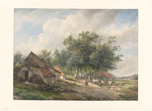 Paisagem com quintas e gado
