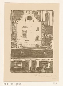 Casas contra o Sint-Bavokerk no Oude Groenmarkt em Haarlem St. Bavo, Haarlem (título original) de Wijnand Otto Jan Nieuwenkamp (signed by artist)