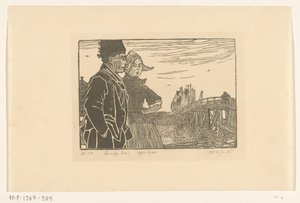 Homem e mulher em traje tradicional de Volendam O casal (título original) de Wijnand Otto Jan Nieuwenkamp (signed by artist)