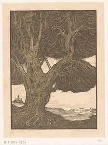 Waringin com casa na árvore no sul de Bali A guarita, South Bali (título original) Paisagem Bali (título no objeto) de Wijnand Otto Jan Nieuwenkamp (signed by artist)