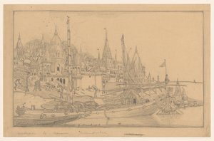 Riverbank com navios em Benares de Wijnand Otto Jan Nieuwenkamp