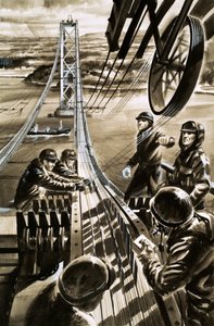 Construção da ponte sobre o Firth of Forth (guache sobre papel) de Wilf (20th century) Hardy