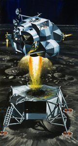 Como o módulo de aterragem lunar se transforma num foguetão capaz de lançar astronautas para fora da superfície da Lua de Wilf (20th century) Hardy
