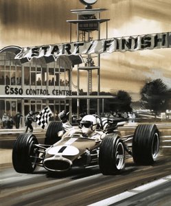 Jack Brabham faz o sinal do polegar para cima ao vencer o primeiro Grande Prémio do Canadá de sempre