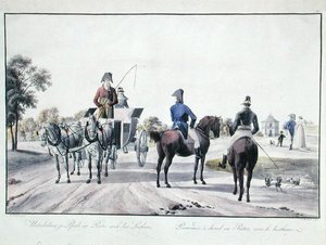 Equitação no Parque Prater, Viena, gravada por Adam von Bartsch (1757-1821) 1804 (gravura a cores) de Wilhelm Alexander (after) Kobell