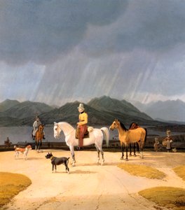 "Cavaliers sur le lac Tegern Allemagne" (Cavaleiros no Tegernsee) Peinture de Wilhelm Ritter von Kobell (1766-1853) 1832 Óleo sobre madeira Dim 282x263 cm Staatliche Museen, Berlim
