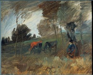 Paisagem de pasto com vaca vermelha de Wilhelm Busch