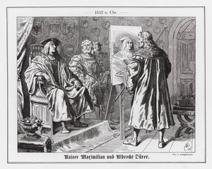 Albrecht Durer pintando o seu retrato do Sacro Imperador Romano Maximiliano I de Wilhelm Camphausen