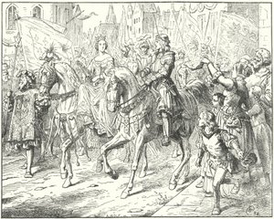 Arquiduque Maximiliano, o futuro Imperador Romano Sagrado Maximiliano I, com a sua noiva, Maria de Borgonha, em Gante de Wilhelm Camphausen