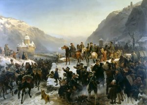 Blücher atravessando o rio Reno, perto de Kaub, em 1º de janeiro de 1814, 1860.