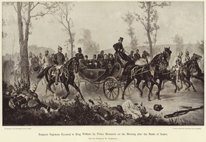 O imperador Napoleão escoltou ao rei William pelo príncipe Bismarck na manhã seguinte à batalha de Sedan.