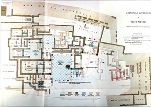 Mapa da antiga cidade da Grécia Tiryns, Heinrich Schliemann, Paris de Wilhelm Doerpfeld