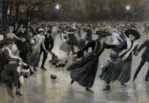 Patinadores "Party on the Ice" na Belle Epoque Painting de Wilhelm Gause (1853-1916) de Wilhelm Gause