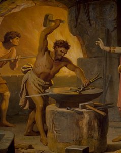 Sigurd vai para o anão Mime, da Saga Sigurd, salão inferior, c.1882-83 (mural)