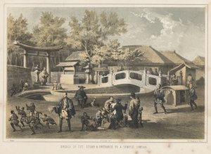 Ponte de pedra cortada e entrada para um templo, Simoda, 1855 de Wilhelm Joseph Heine