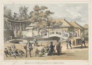 Ponte de pedra cortada e entrada para um templo, Simoda, 1855 de Wilhelm Joseph Heine
