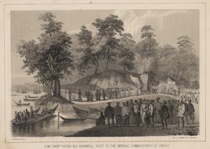 Com. Perry pagando sua visita de despedida aos comissários imperiais em Simoda, 1855 de Wilhelm Joseph Heine