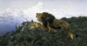 Leões ao entardecer, de Wilhelm Kuhnert