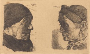 Retrato de uma velha camponesa, de perfil à direita, e camponesa de olhos fechados