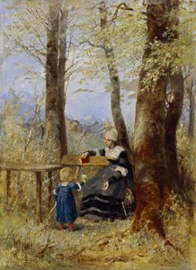 Mãe com filho na paisagem primaveril de Wilhelm Marc