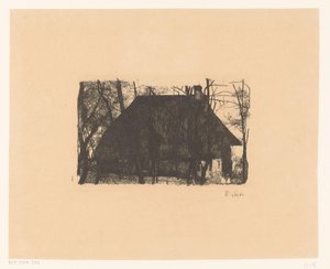 Fazenda entre árvores nuas de Wilhelm Maria Hubertus Leibl (signed by artist)