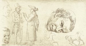 Segunda folha de amostra em estilografia com cabeça de monge, cavalos etc. de Wilhelm Marstrand