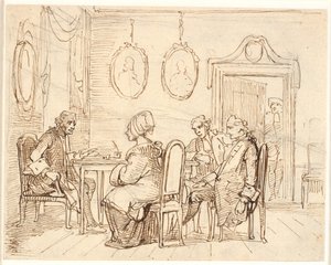 Visita a um magistrado ou advogado. Cenário Holberg de Wilhelm Marstrand