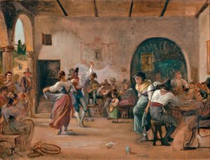 Dança numa Osteria, c.1860 (óleo sobre cartão) de Wilhelm Marstrand