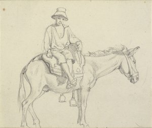 Menino sentado de lado no burro de Wilhelm Marstrand