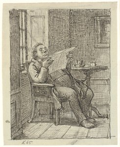 Um cavalheiro gordo lendo um jornal com seu café de Wilhelm Marstrand