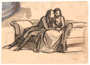 Um casal apaixonado sentado em um sofá de Wilhelm Marstrand
