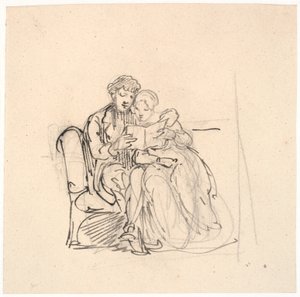 Um jovem casal lê uma carta de Wilhelm Marstrand