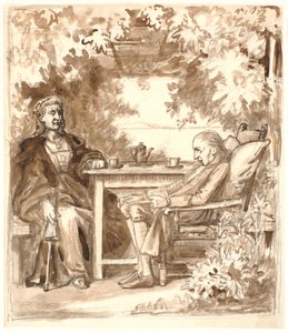 Ewald é visitado por sua mãe de coração duro em Rungsted em um gazebo com vista para Hven de Wilhelm Marstrand