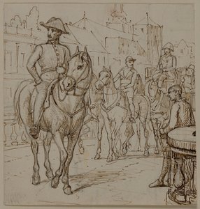 Carruagem puxada por quatro cavalos com um senhor corpulento de chapéu de Wilhelm Marstrand