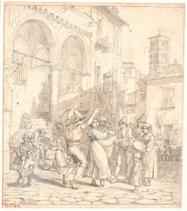 Músicos de rua italianos em uma praça de Wilhelm Marstrand