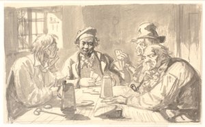 Jogo de cartas em uma adega de taverna de Wilhelm Marstrand