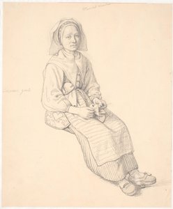 Mulher sueca sentada com malhas de Wilhelm Marstrand
