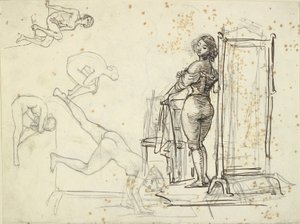 Moça no camarim e quatro estúdios modelo de Wilhelm Marstrand